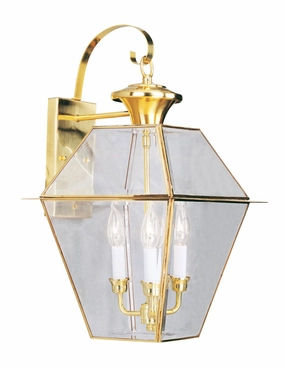Westover Three Light Outdoor Wall Lantern Polished BrassOutdoor wall sconces with motion sensor
