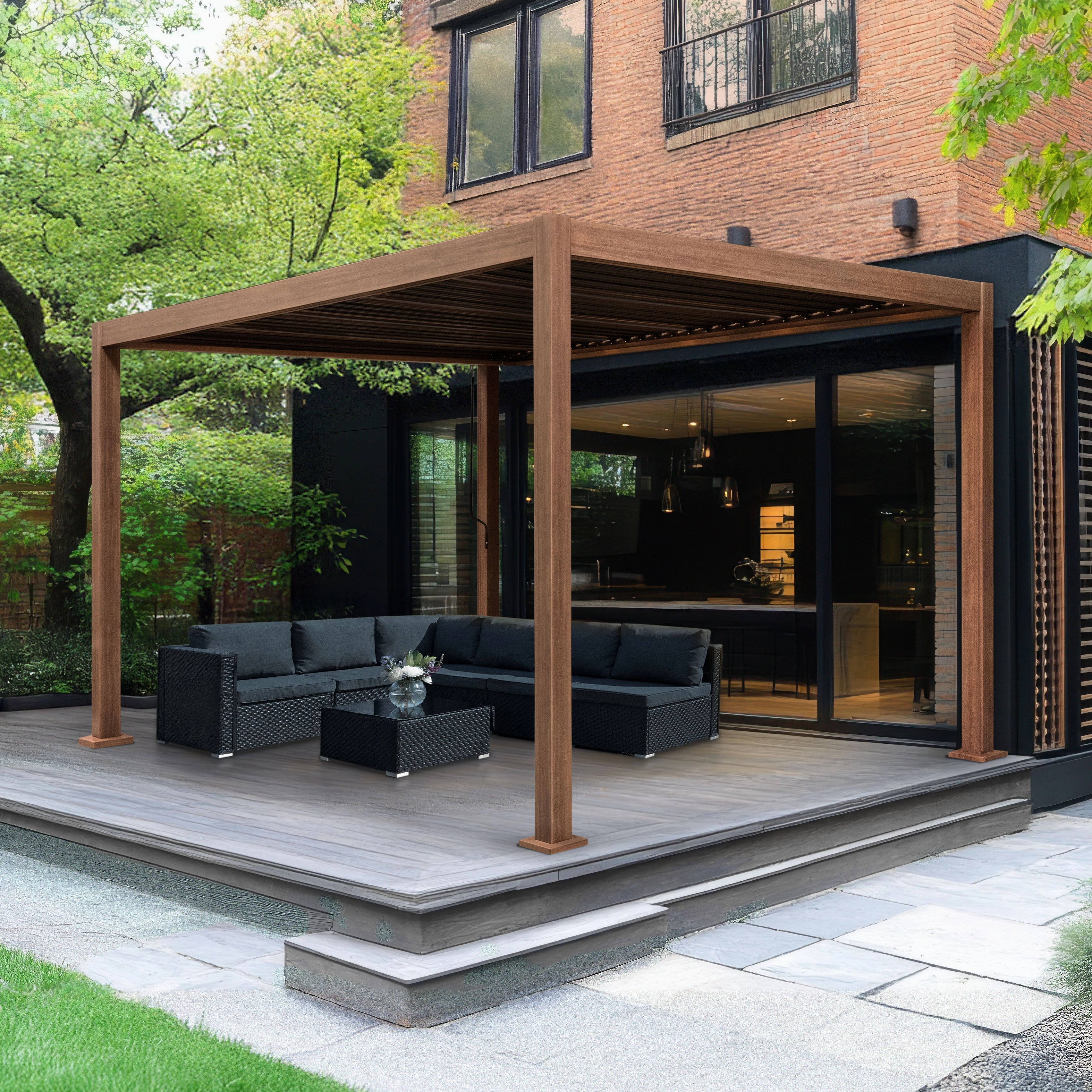 Wood Effect Aluminium Pergola 4m x 3m