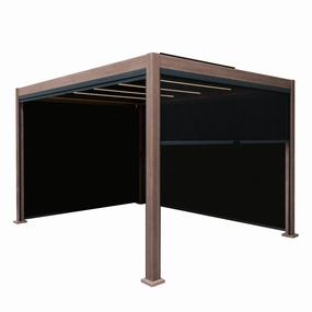 Wood Effect Aluminium Pergola With Blinds & LED Lights - 4m x 3moutdoor patio furniture set