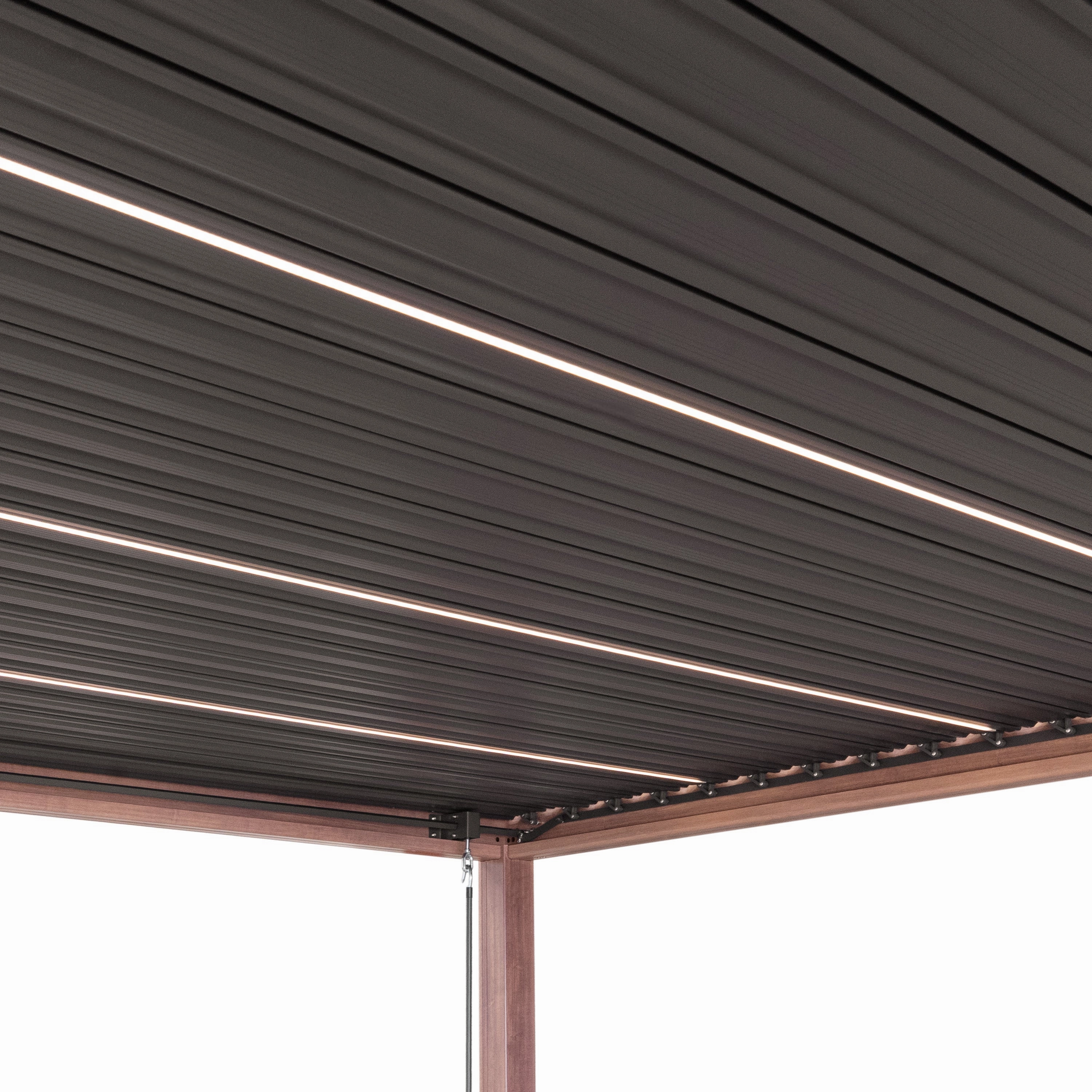 Wood Effect Aluminium Pergola with LED Lights - 3m x 3m