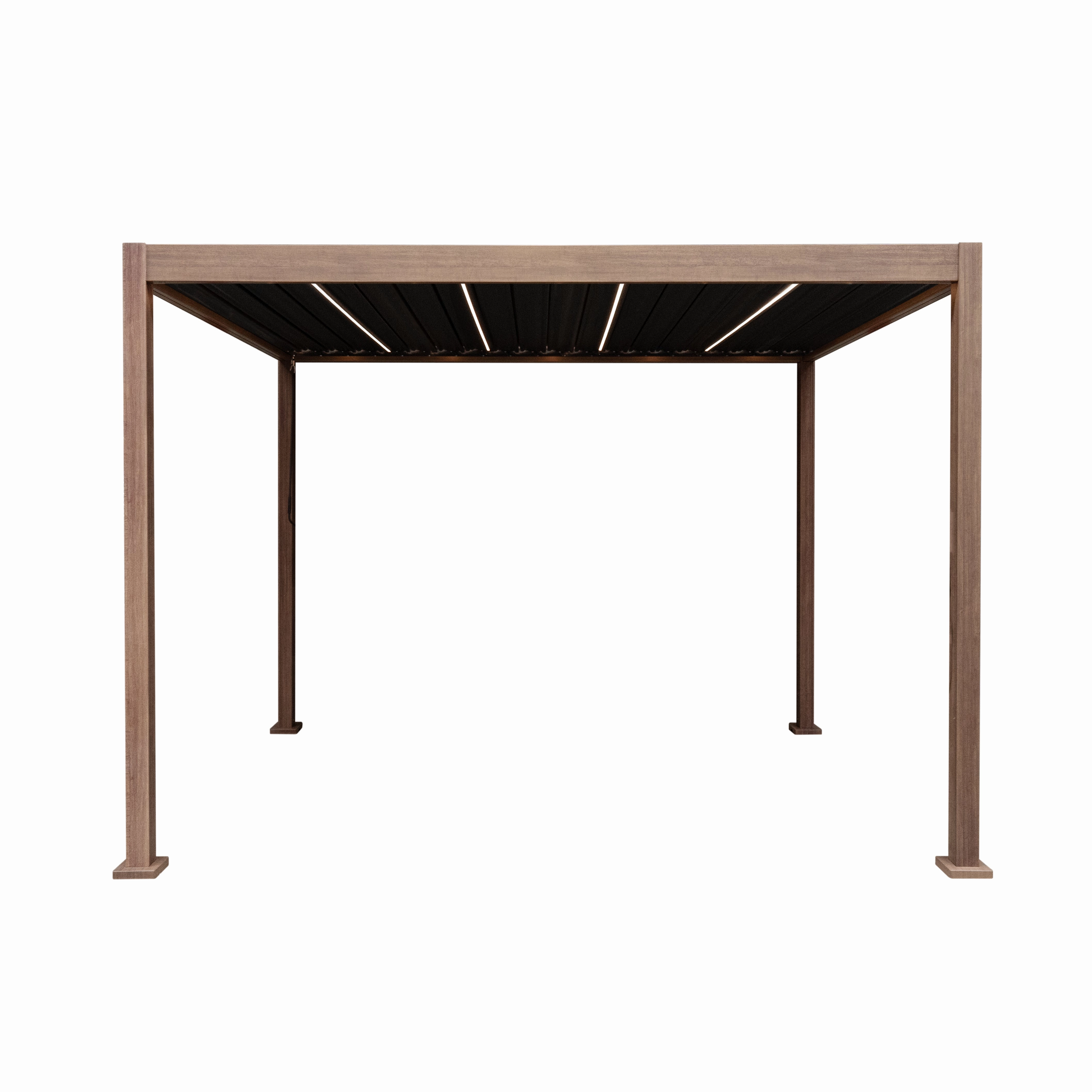 Wood Effect Aluminium Pergola with LED Lights - 3m x 3m