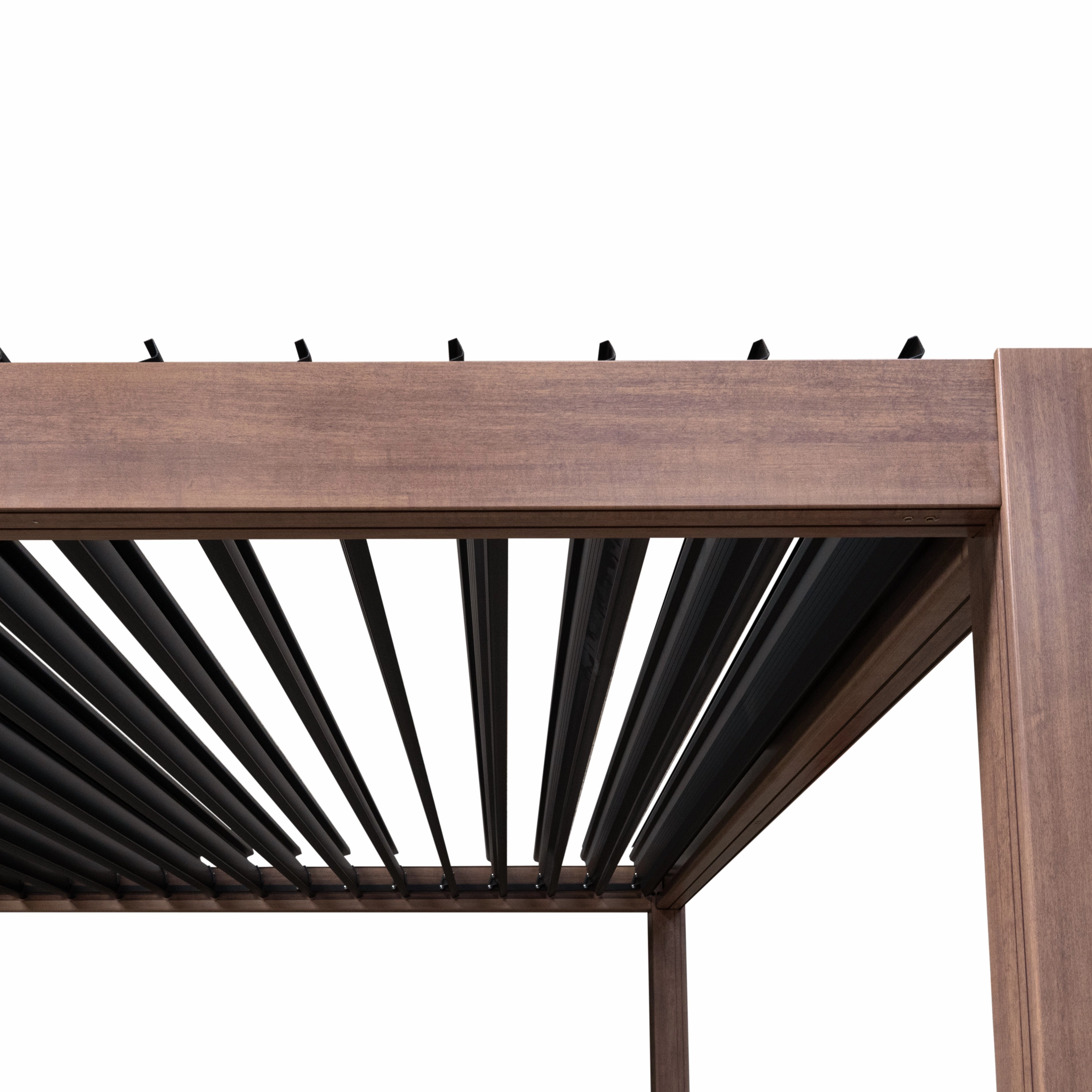 Wood Effect Aluminium Pergola With LED Lights - 4m x 3m