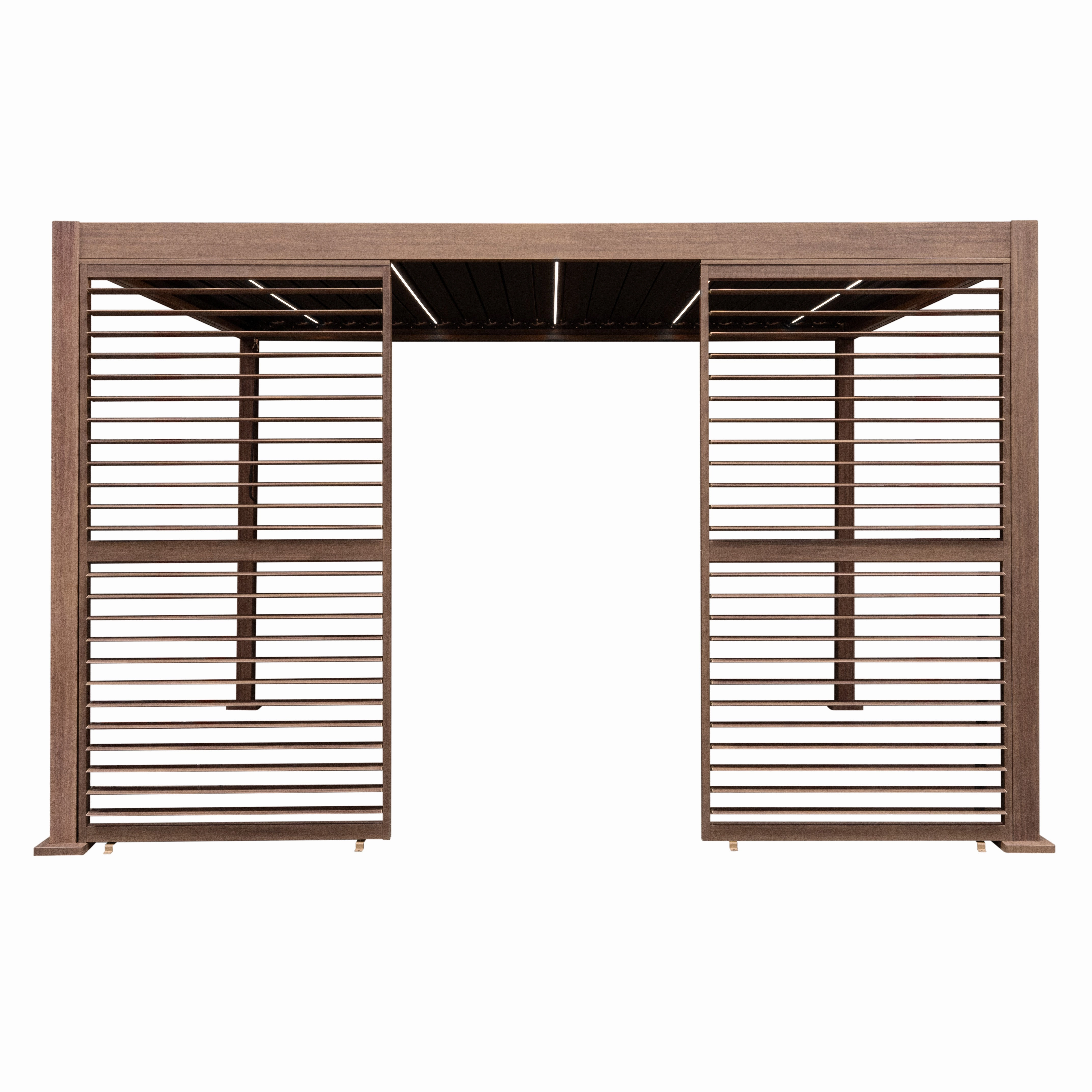 Wood Effect Aluminium Pergola With LED Lights & 2 x Side Panels - 4m x 3m