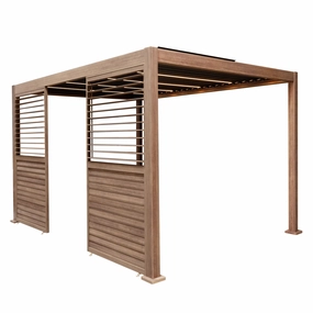 Wood Effect Aluminium Pergola With LED Lights & 2 x Side Panels - 4m x 3moutdoor patio furniture set