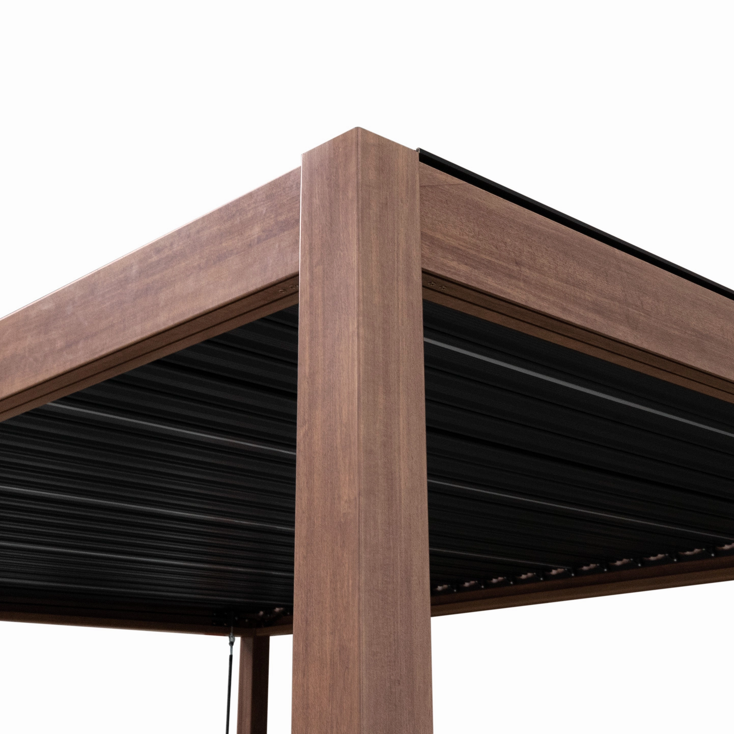 Wood Effect Aluminium Pergola With LED Lights & 2 x Side Panels - 4m x 3m