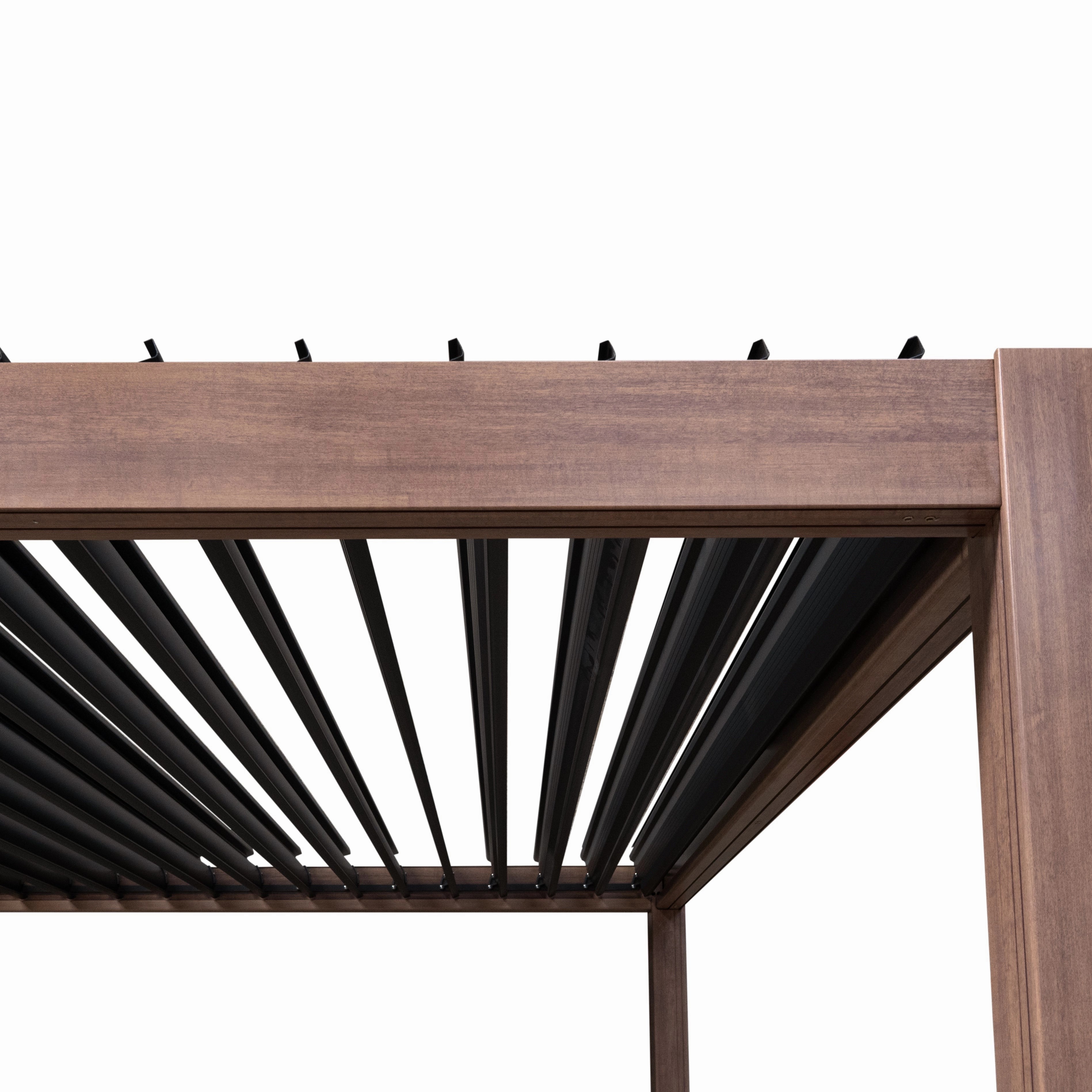 Wood Effect Aluminium Pergola With LED Lights & 2 x Side Panels - 4m x 3m