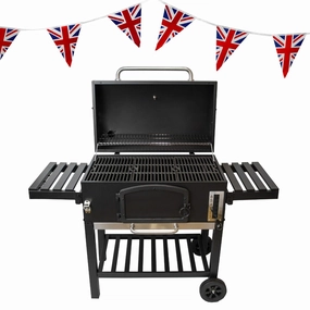 XXL BBQ Smoker Grill & Union Jack Bunting luxury outdoor cooking system setup