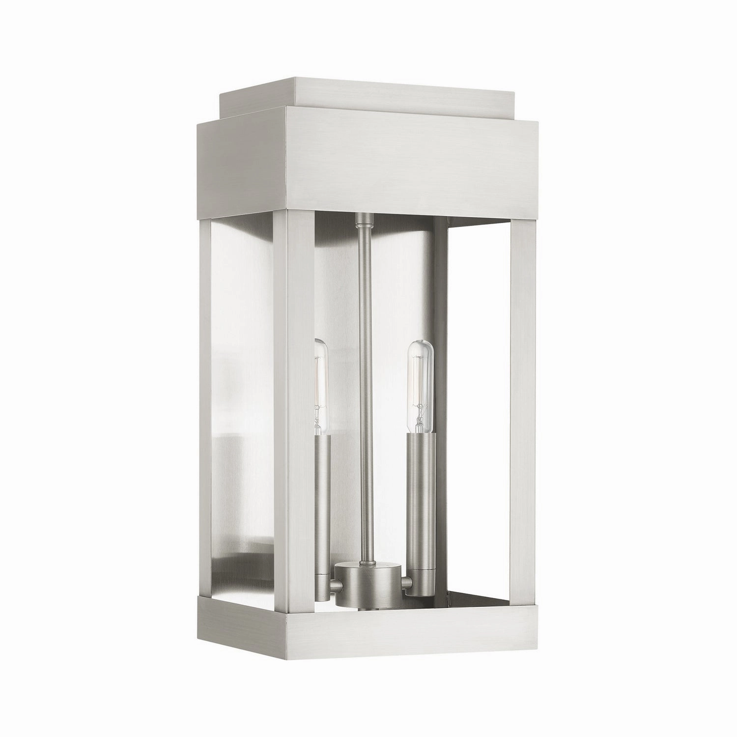 York Two Light Outdoor Wall Lantern Brushed Nickel w/ Brushed Nickel Stainless Steel