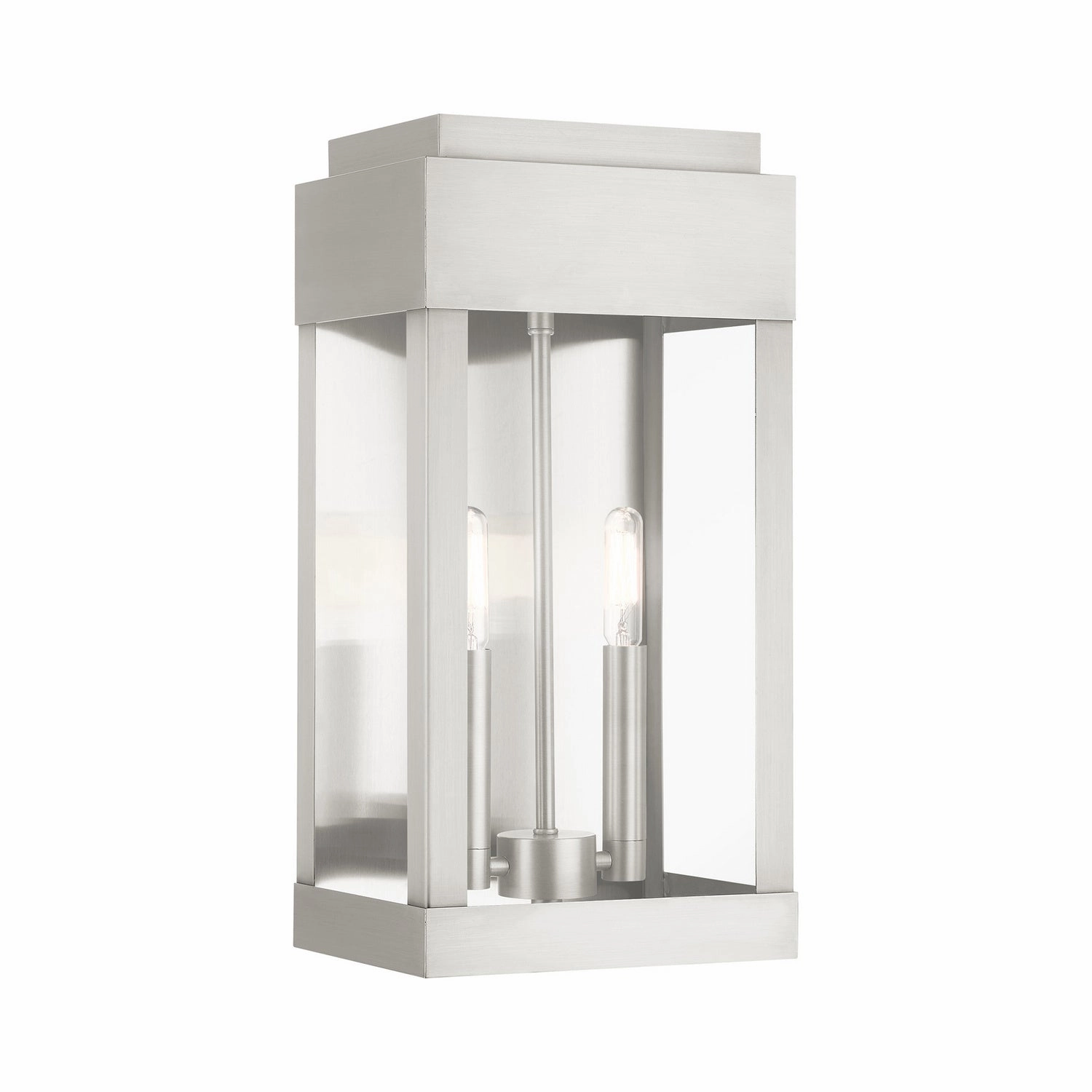 York Two Light Outdoor Wall Lantern Brushed Nickel w/ Brushed Nickel Stainless SteelOutdoor wall sconces with motion sensor