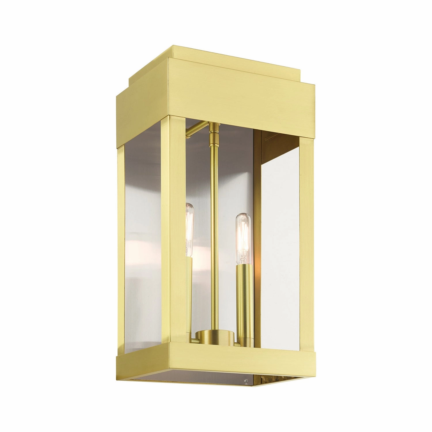 York Two Light Outdoor Wall Lantern Satin Brass w/ Brushed Nickel Stainless Steel