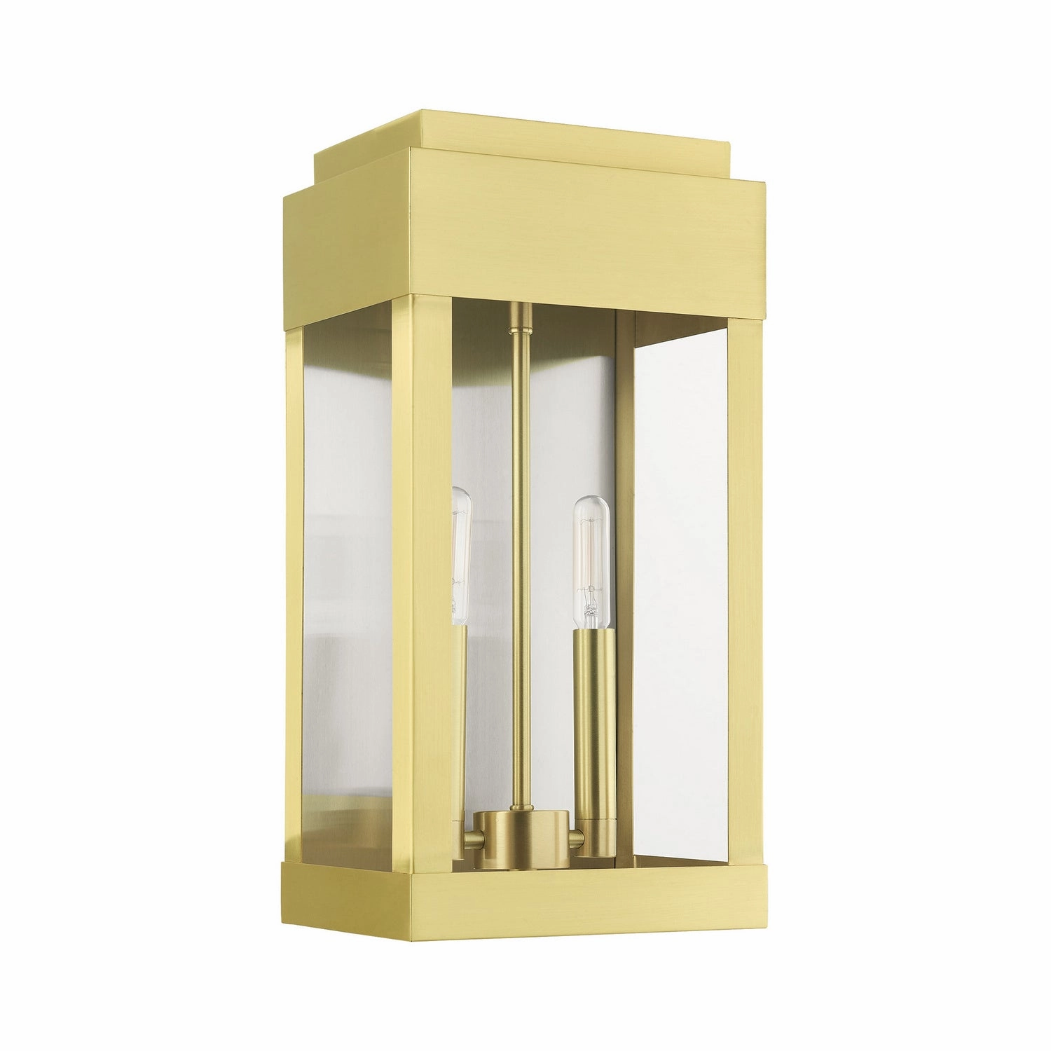 York Two Light Outdoor Wall Lantern Satin Brass w/ Brushed Nickel Stainless Steel