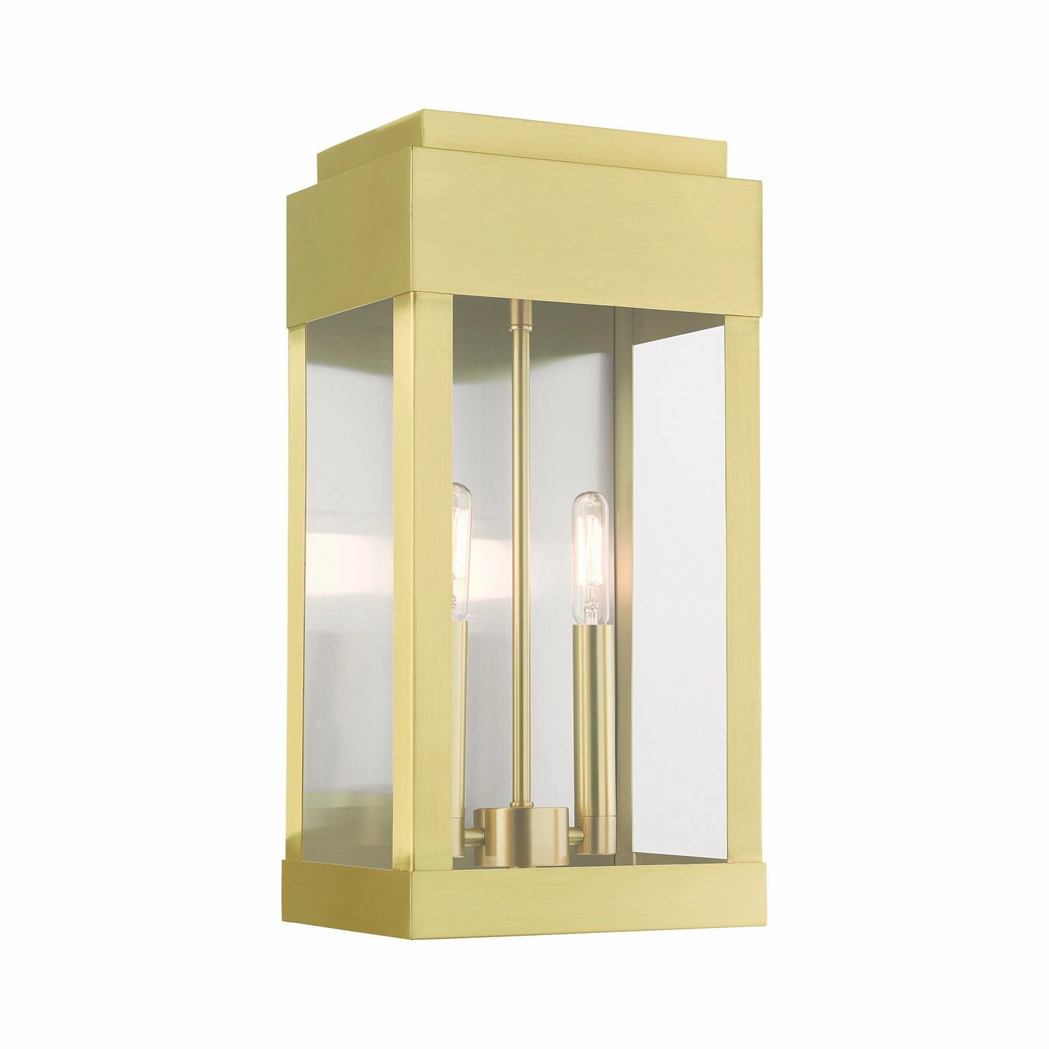 York Two Light Outdoor Wall Lantern Satin Brass w/ Brushed Nickel Stainless SteelOutdoor wall sconces with motion sensor