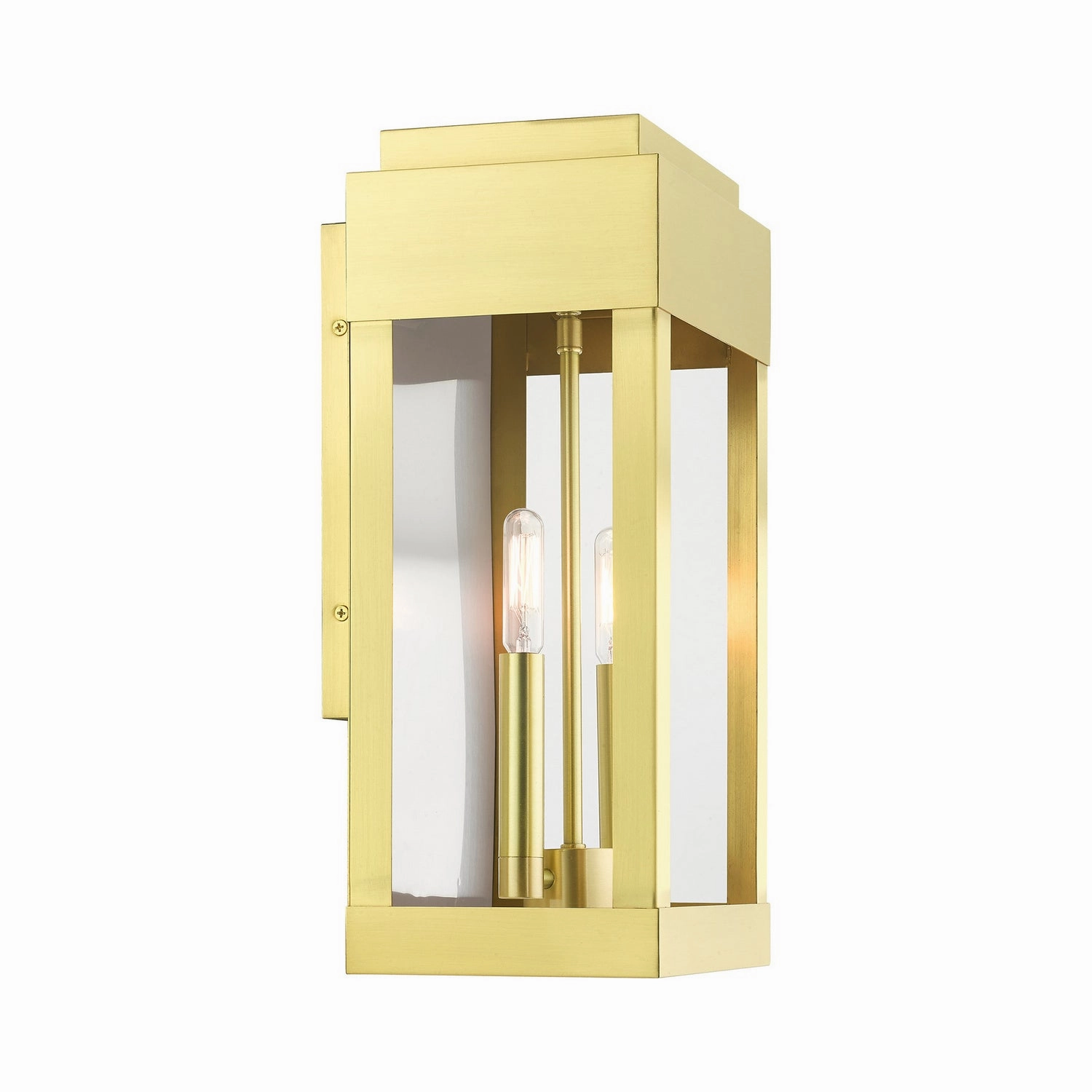 York Two Light Outdoor Wall Lantern Satin Brass w/ Brushed Nickel Stainless Steel