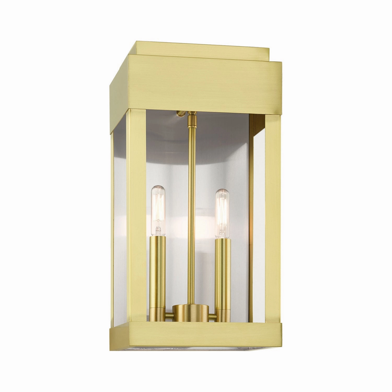 York Two Light Outdoor Wall Lantern Satin Brass w/ Brushed Nickel Stainless Steel